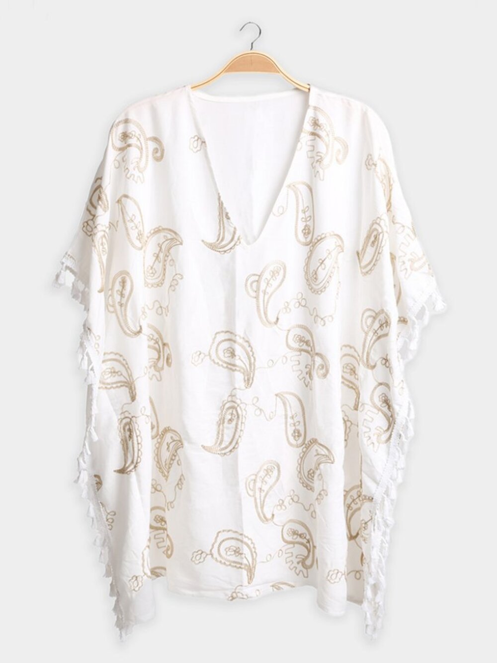 Boho Paisley Embroidered Poncho Dress
